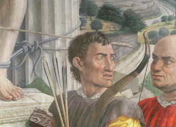 São Sebastião, 1480 detalhe dos soldados óleo sobre tela